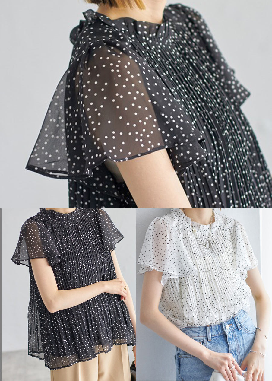 Top White Cloak Sleeves Dot Oversized Chiffon Wrinkled