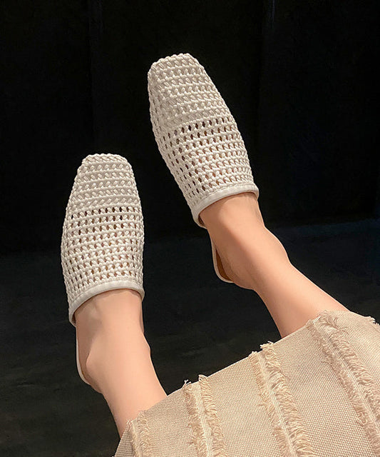 Hollow Slide Out Leather Sandals Faux Weave Boutique White