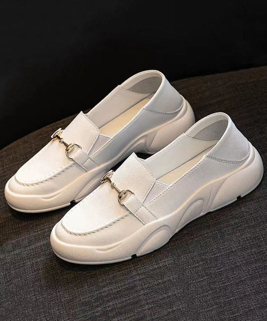 White Faux Leather Casual Comfy Splicing Penny Loafers Women DD1009