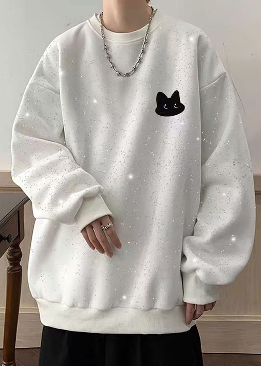 Cotton Spring O Men Gypsophila Sweatshirt Neck Sequins White