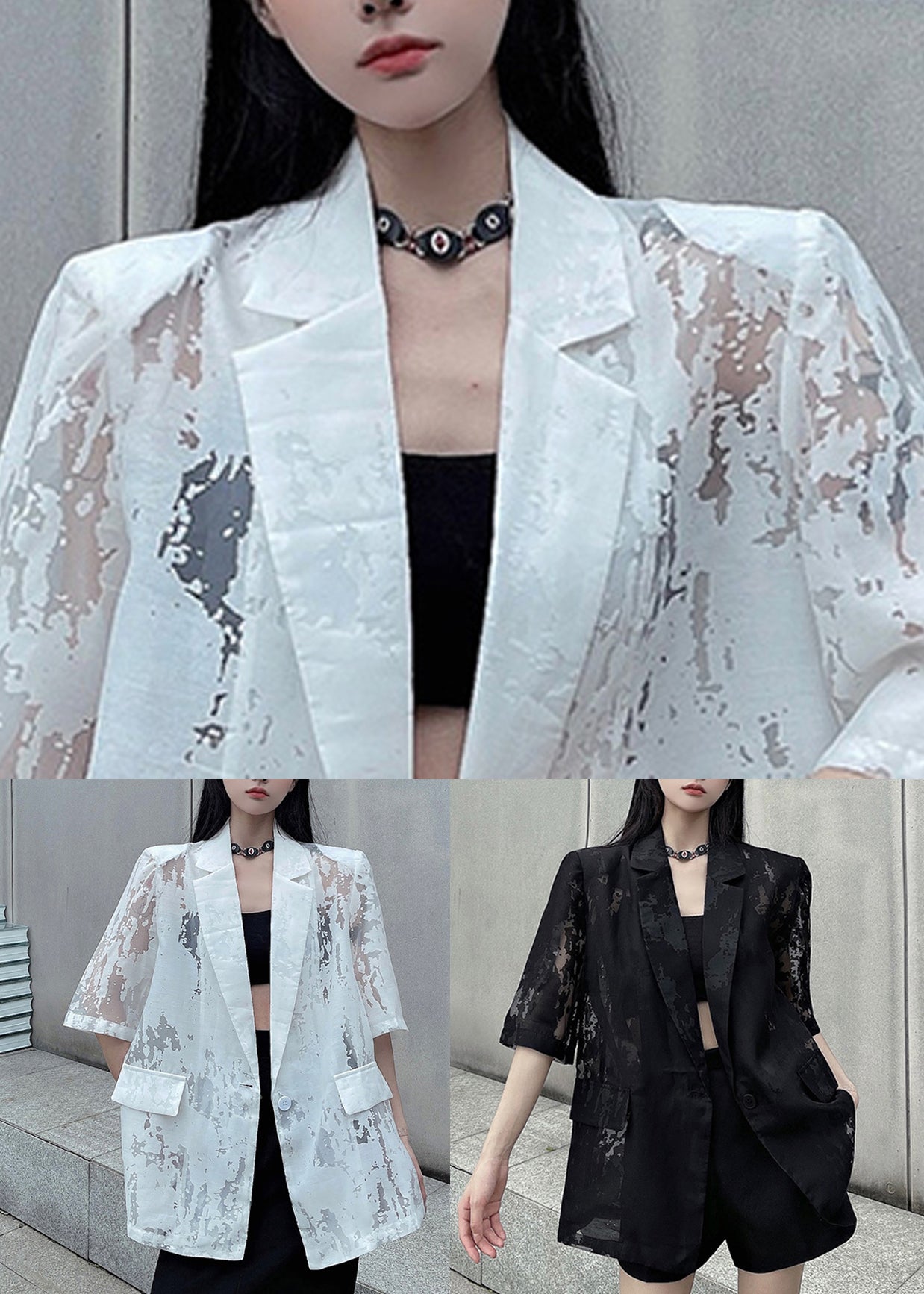 Half Notched Out White Coat Sleeve Cotton Hollow Button