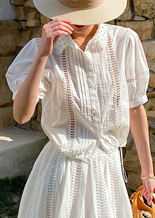 Summer Peter Collar Out White Shirts Hollow Pan Cotton