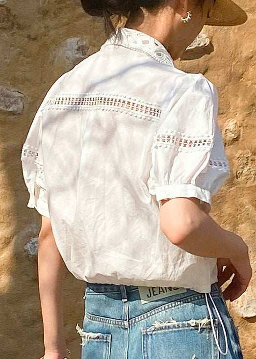 Summer Peter Collar Out White Shirts Hollow Pan Cotton