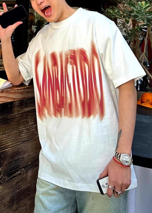 Summer O T Shirts Men Letter Neck Cotton White