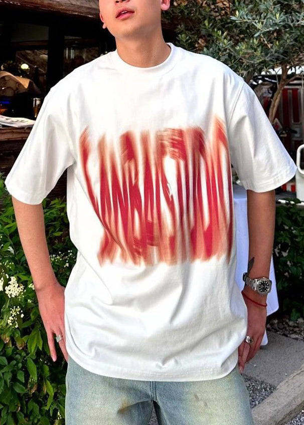 Summer O T Shirts Men Letter Neck Cotton White