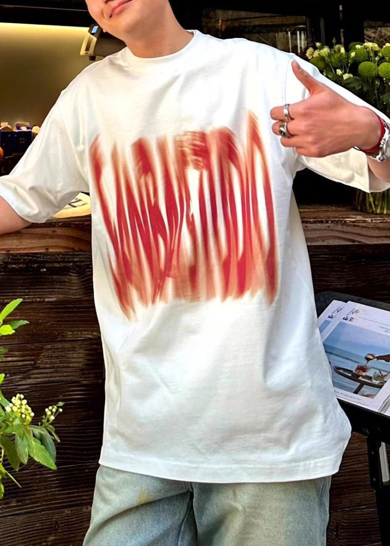 Summer O T Shirts Men Letter Neck Cotton White