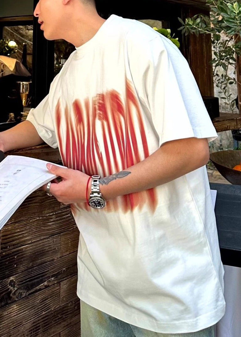 Summer O T Shirts Men Letter Neck Cotton White