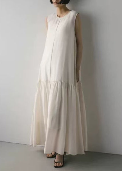 Large Maxi Exra White Dresses Hem Sleeveless Cotton Patchwork