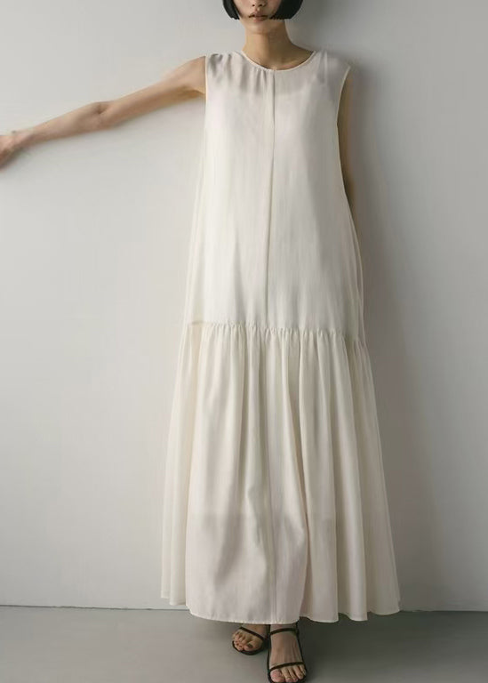 Large Maxi Exra White Dresses Hem Sleeveless Cotton Patchwork