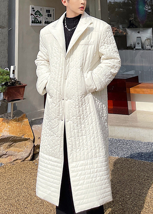 White Pockets Solid Cotton Filled Men Long Coats Winter RJ053