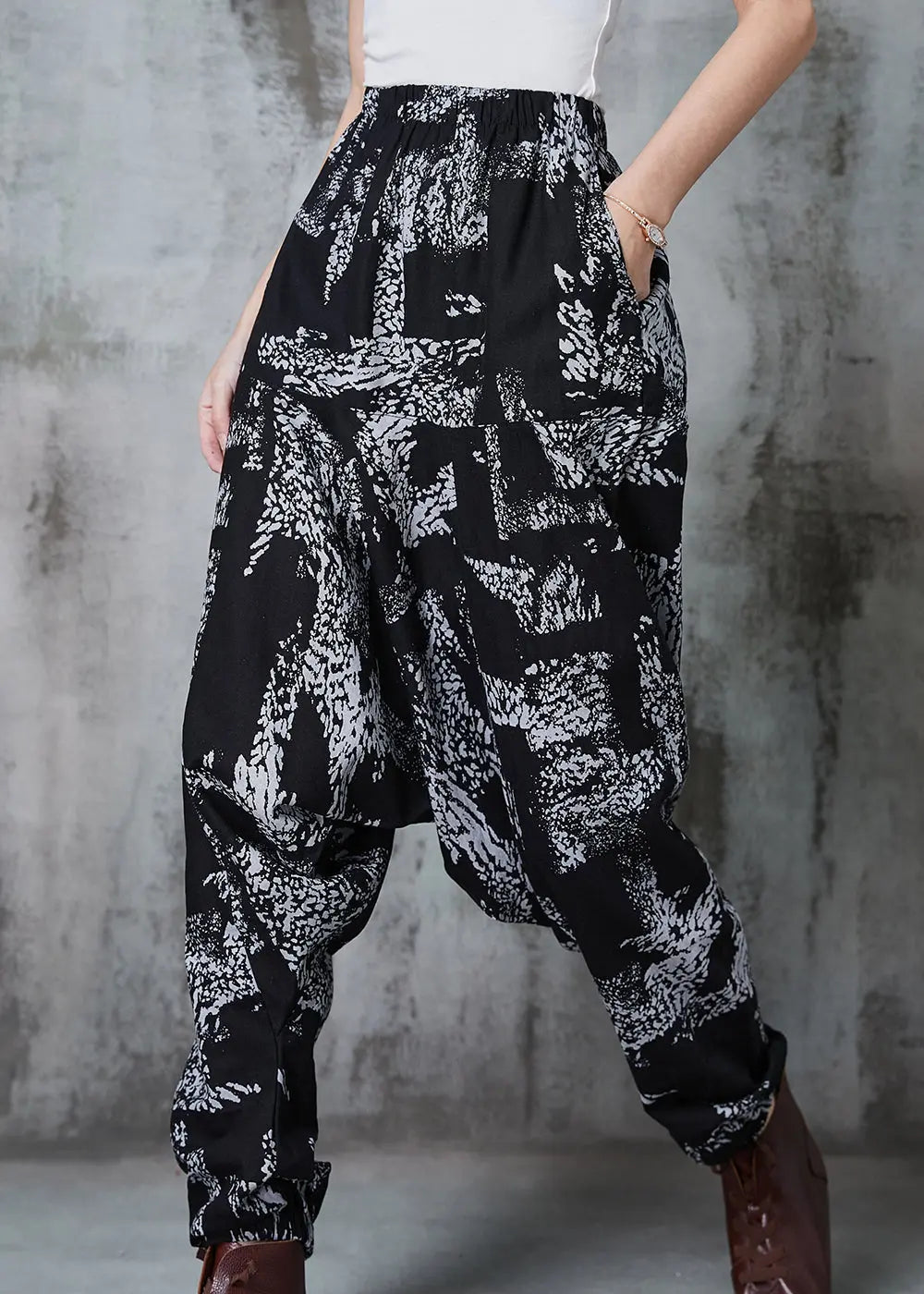 White Print Cotton Harem Pants Oversized Spring JK1012 Ada Fashion