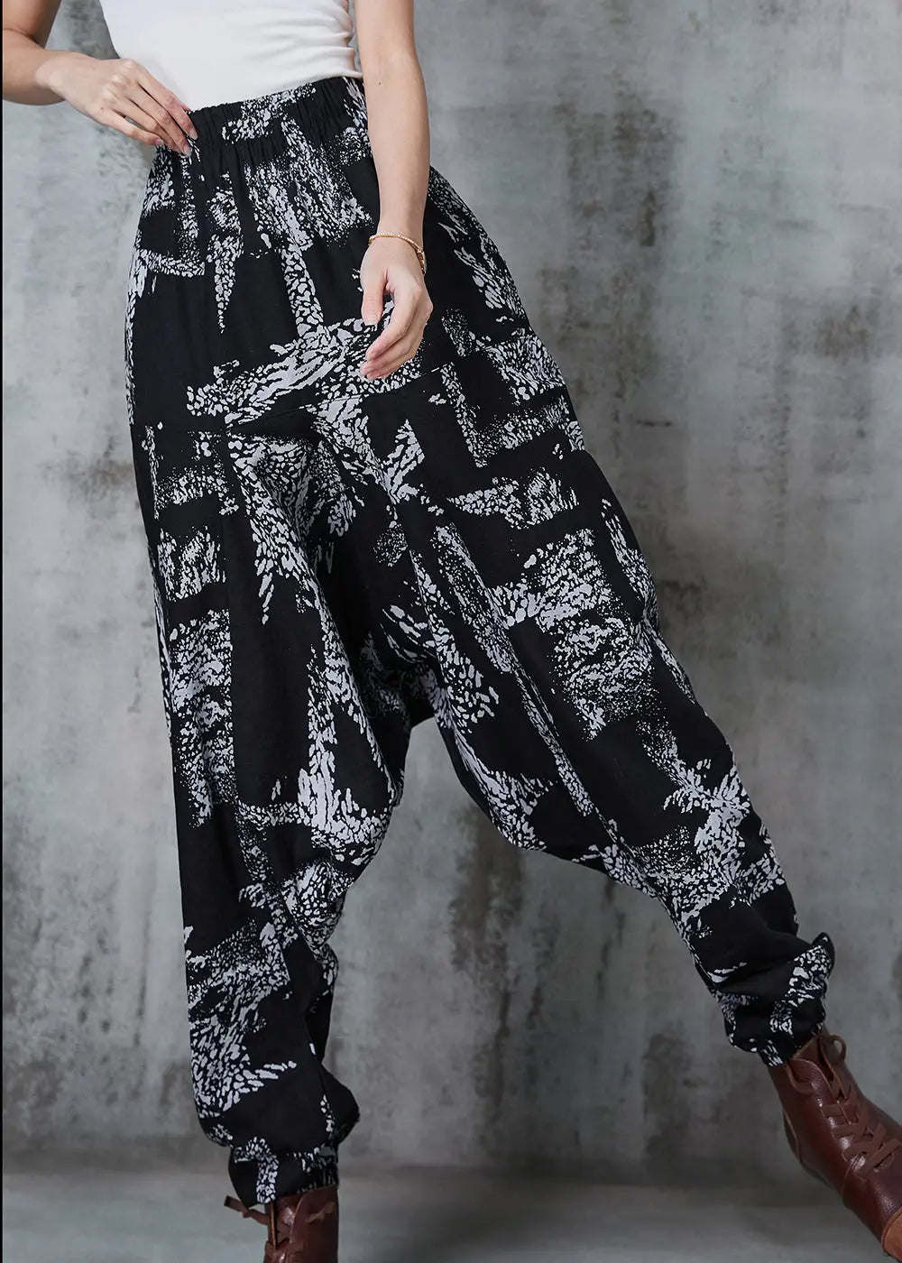 White Print Cotton Harem Pants Oversized Spring JK1012 Ada Fashion