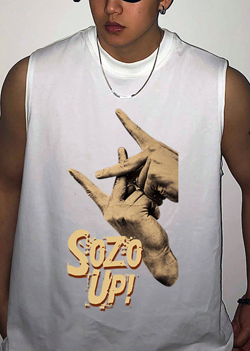 Tank White Summer O Neck Print Mens Cotton