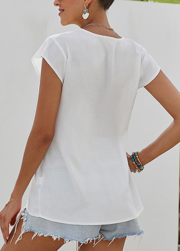 Short Tops Print Solid White Sleeve