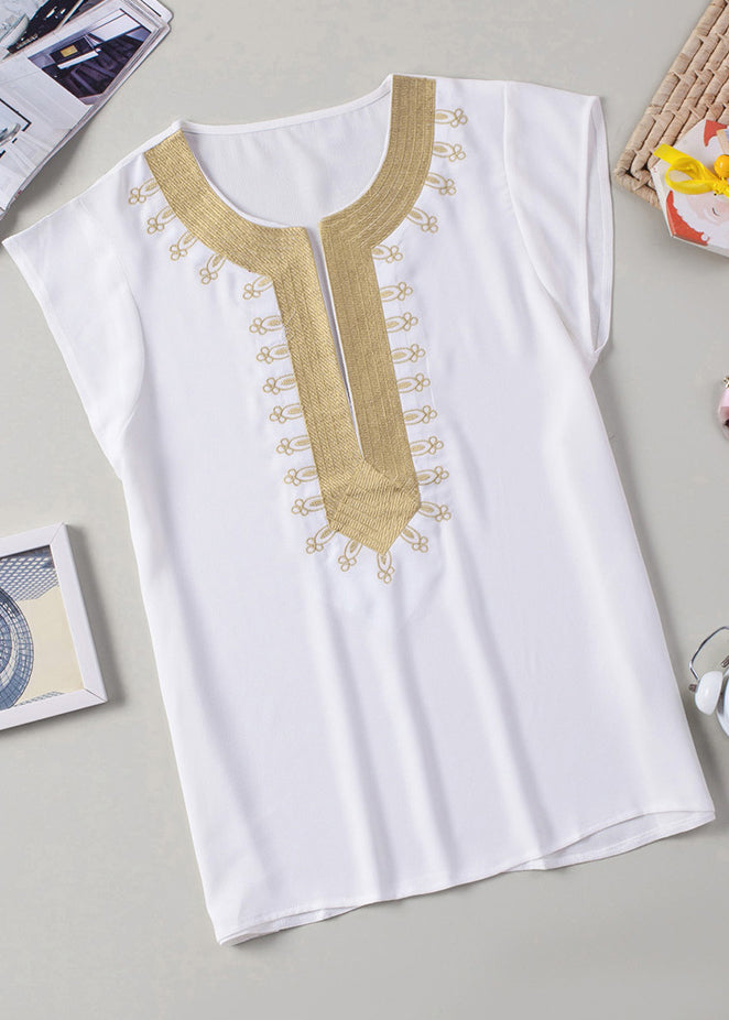 Short Tops Print Solid White Sleeve