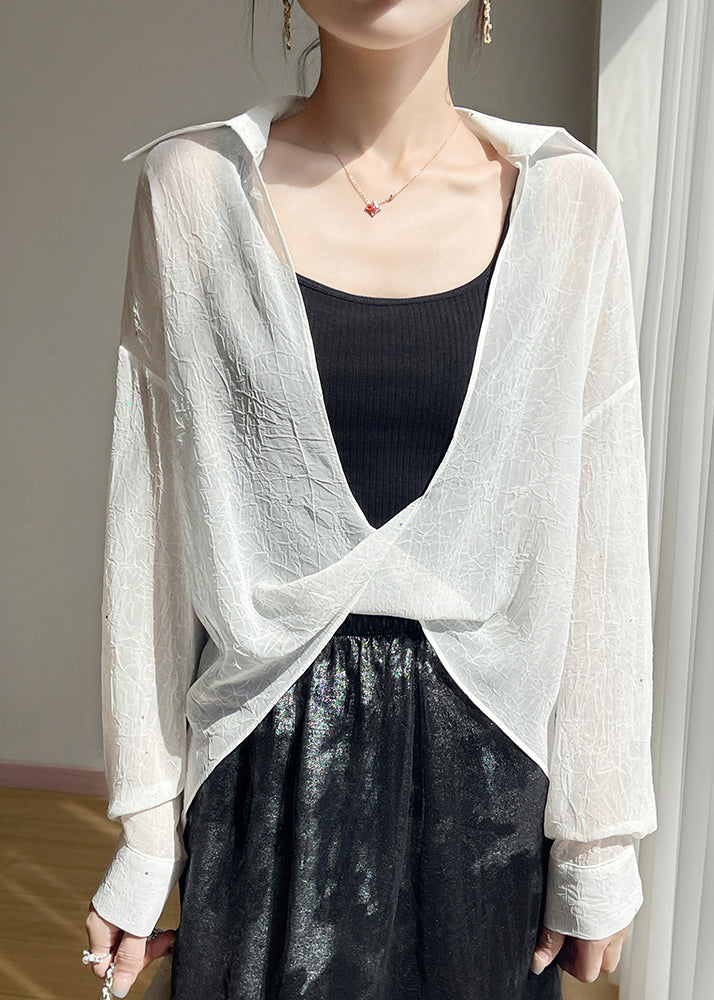 Collar White Sequins Fall Oversized Pan Peter Blouse