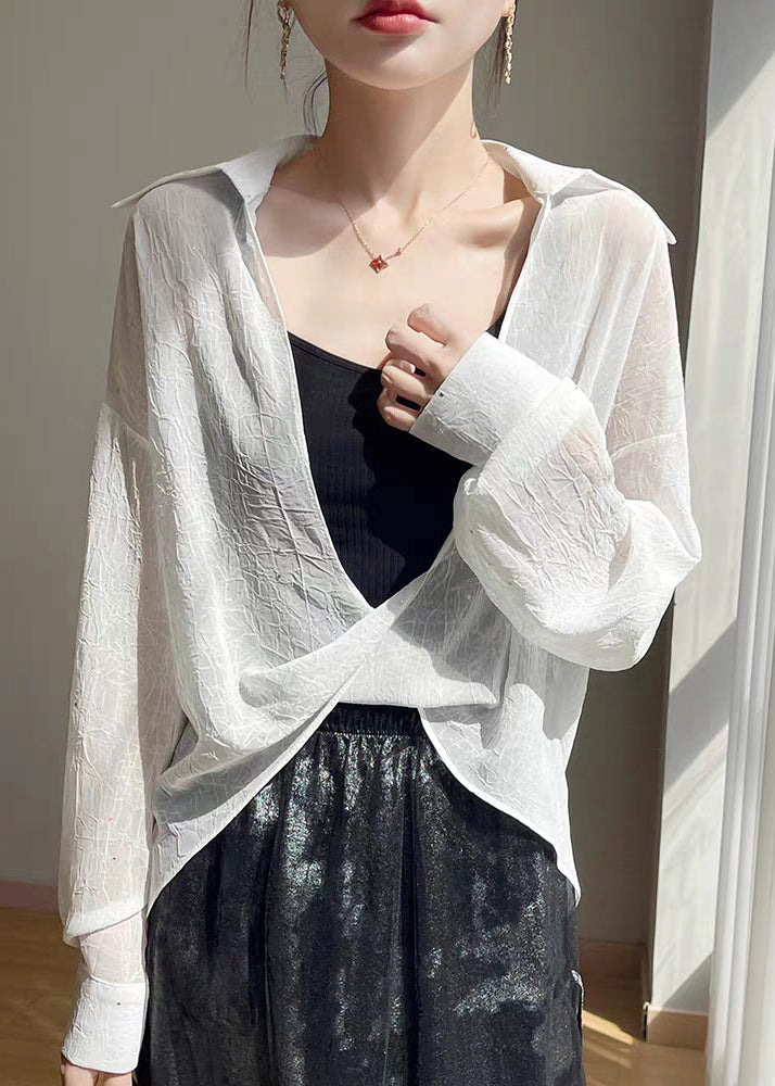 Collar White Sequins Fall Oversized Pan Peter Blouse