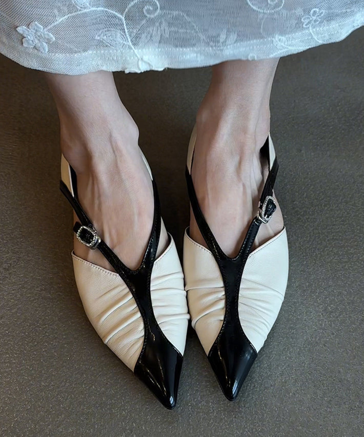 Pointed Sheepskin Flat Boutique Shoes White Toe Splicing