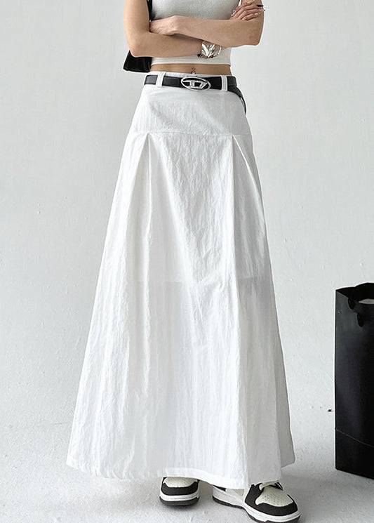 High Zippered Waist Summer White Cotton Solid Skirt