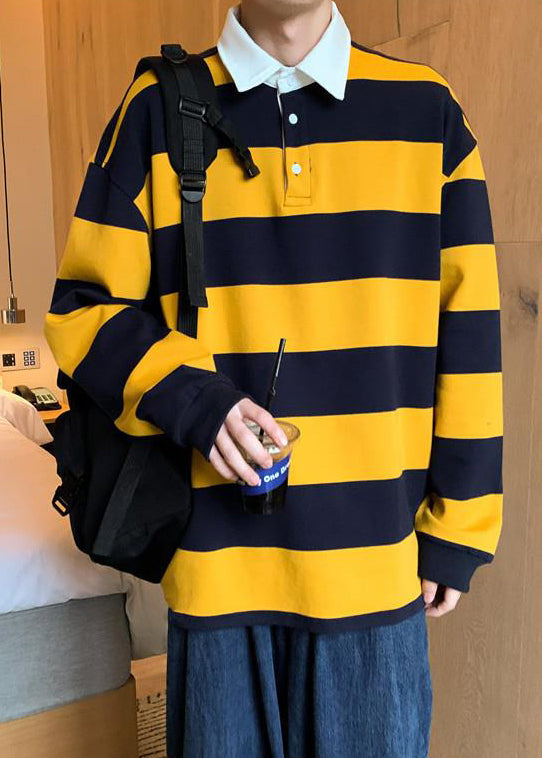 Spring White Button Cotton Polo Mens Striped Shirts