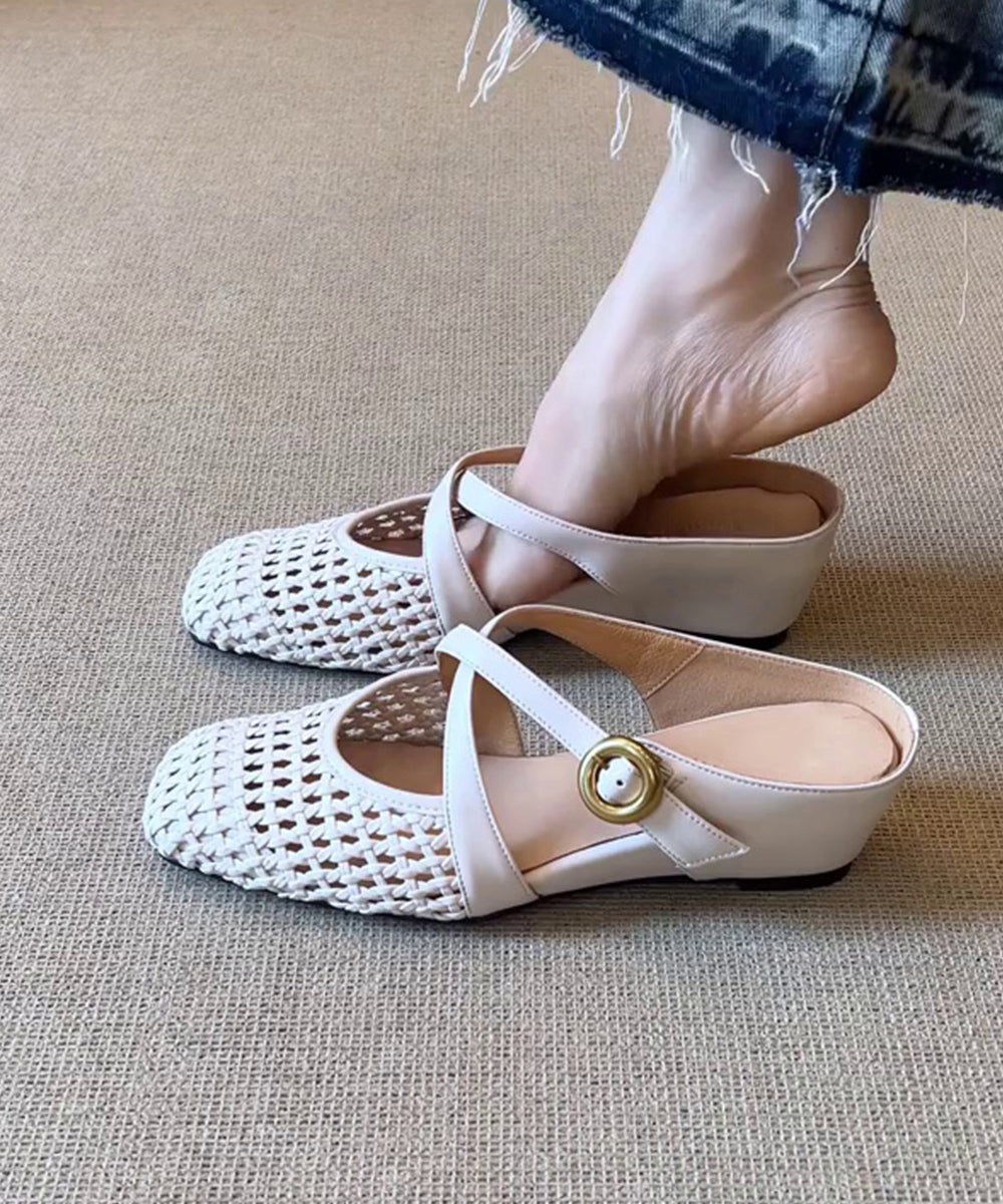 White Sheepskin Sandals Slide Elegant Splicing Wedge