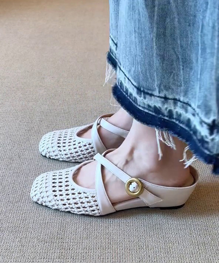 White Sheepskin Sandals Slide Elegant Splicing Wedge