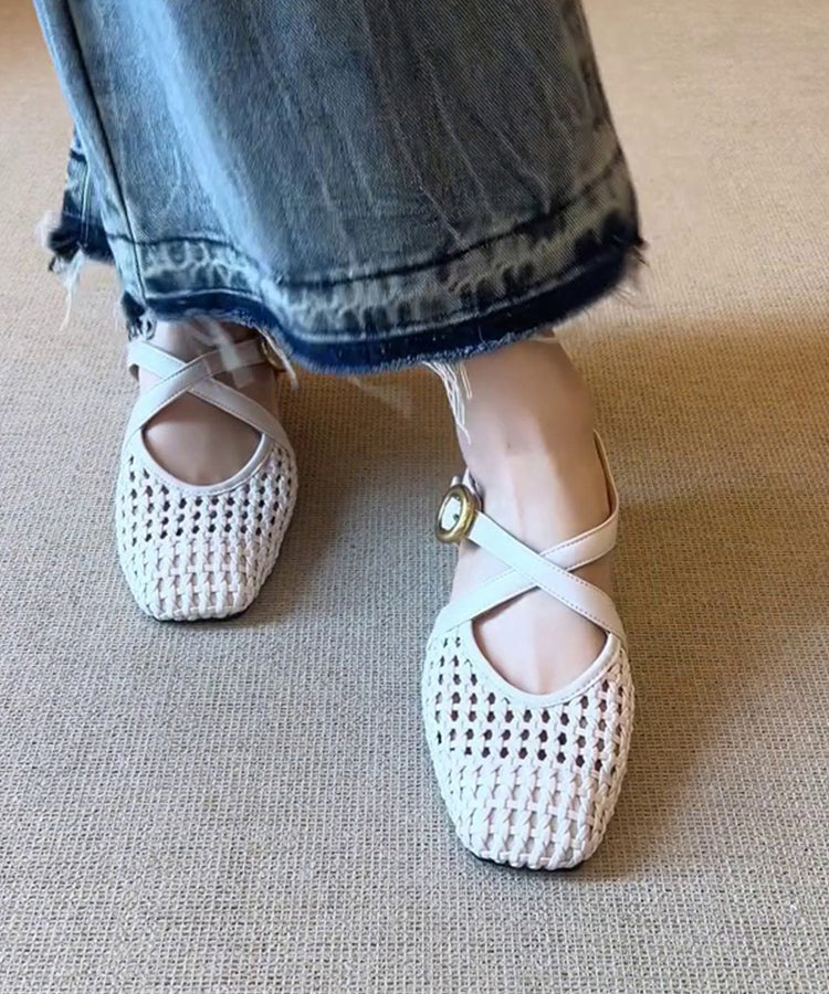 White Sheepskin Sandals Slide Elegant Splicing Wedge