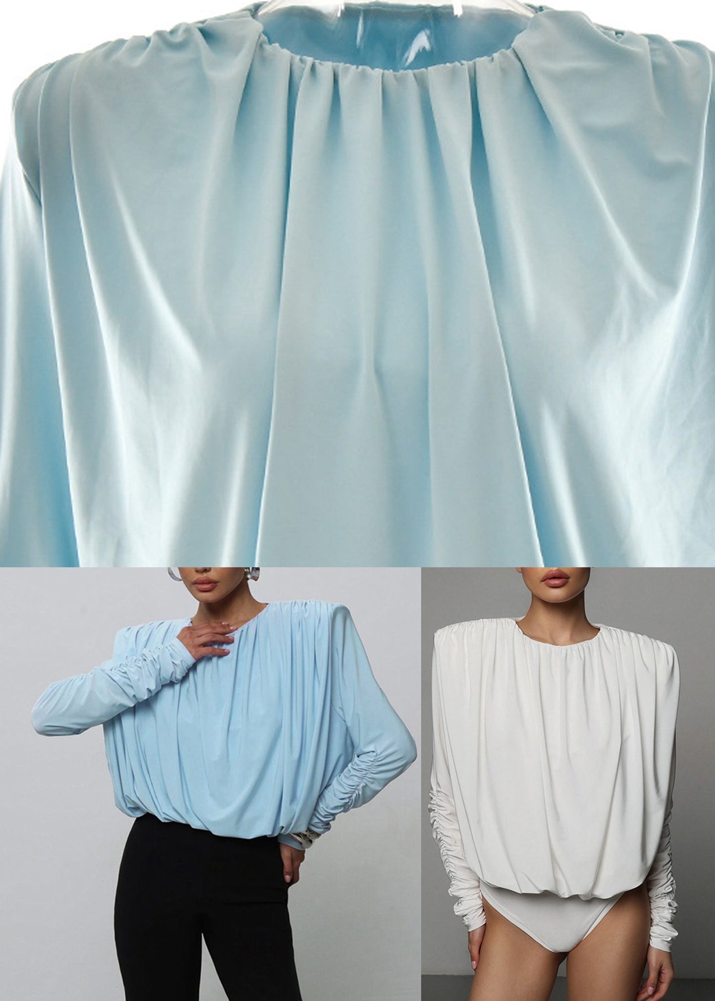 Bodysuit Solid Wrinkled White Patchwork