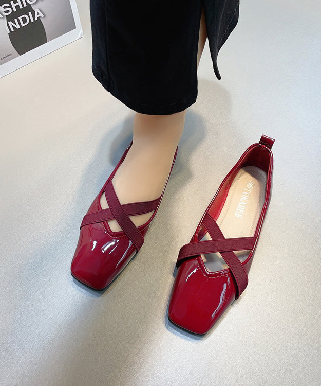 Flat Splicing Leather Cross Shoes For Red Faux Wine Women Strap