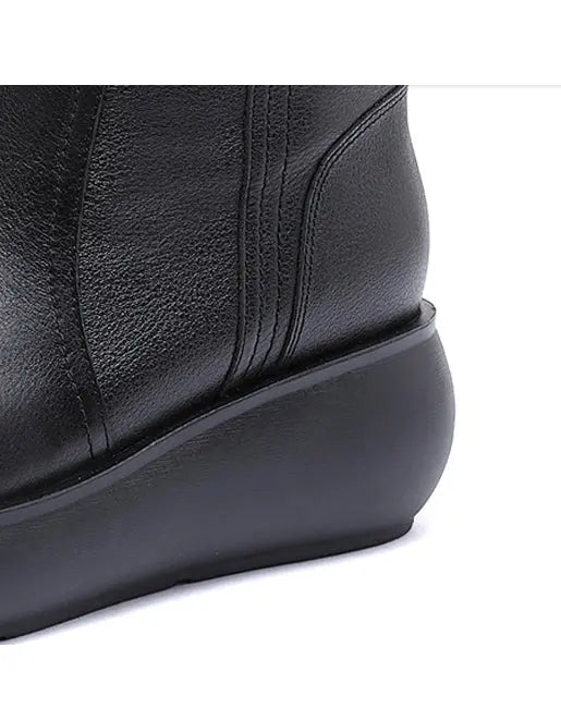 Winter Autumn Handmade Mid Calf Retro Wedge Boots Ada Fashion