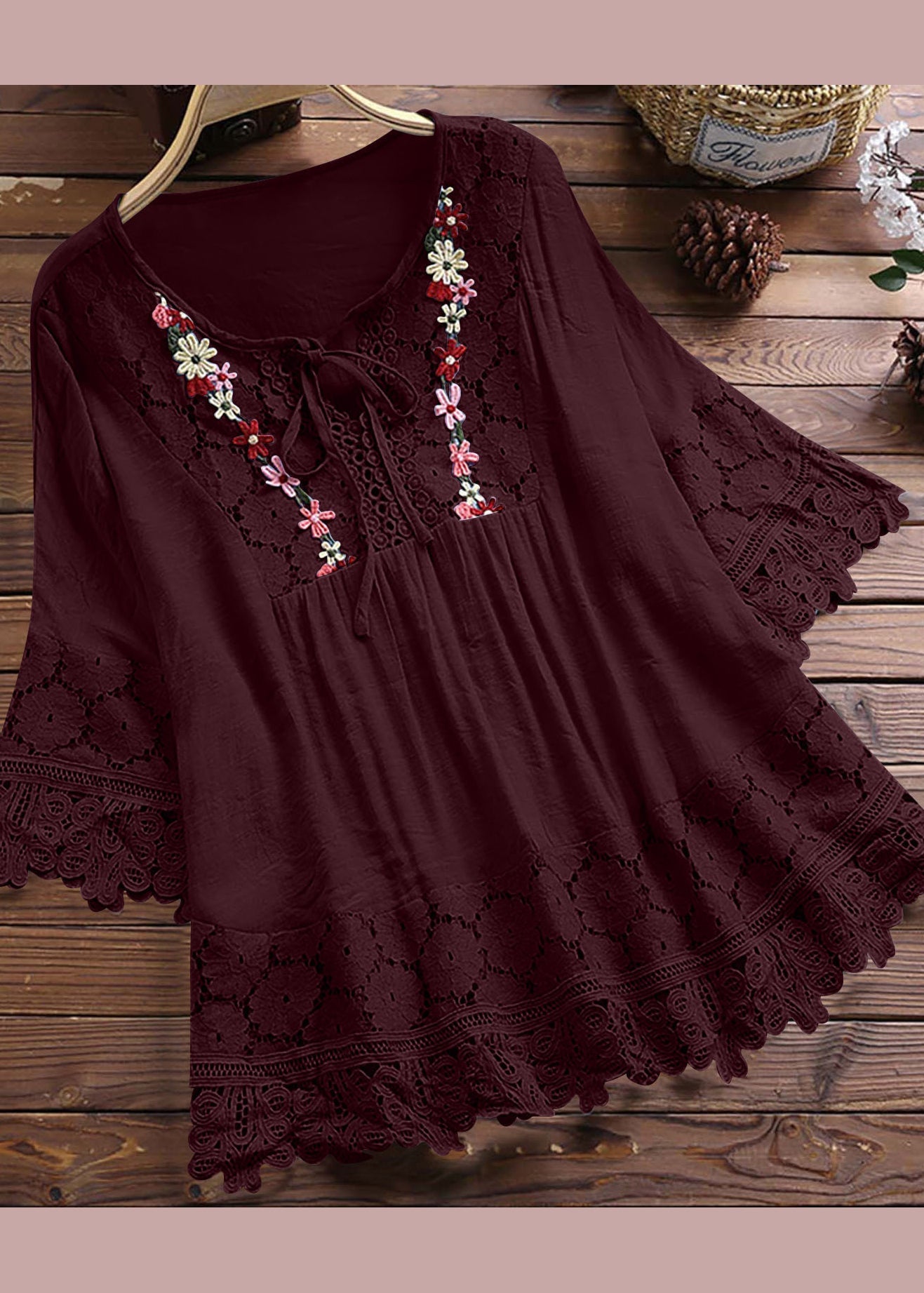 Apricot Summer T Shirt Neck Patchwork Lace Women O