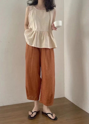Linen Piece Apricot Summer Clothing Set Oversized Women Two