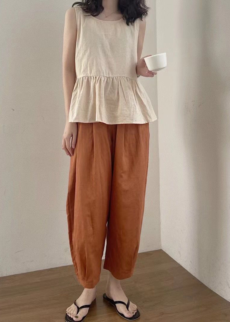 Linen Piece Apricot Summer Clothing Set Oversized Women Two