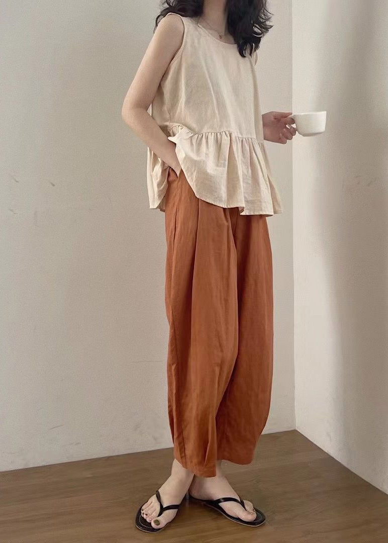 Linen Piece Apricot Summer Clothing Set Oversized Women Two