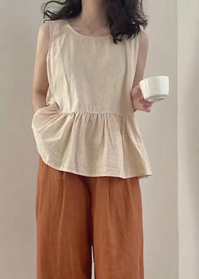 Linen Piece Apricot Summer Clothing Set Oversized Women Two