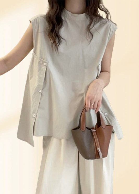 Shirt T Women Collar Asymmetrical Apricot Sleeve Short Stand