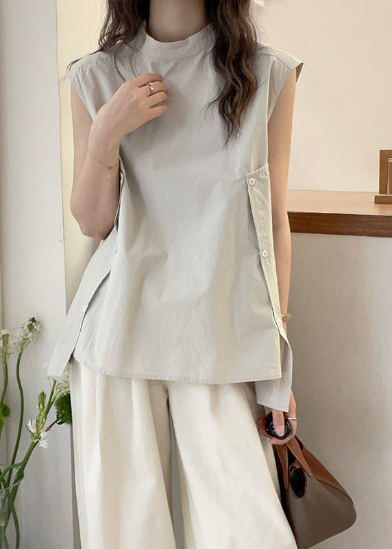Shirt T Women Collar Asymmetrical Apricot Sleeve Short Stand