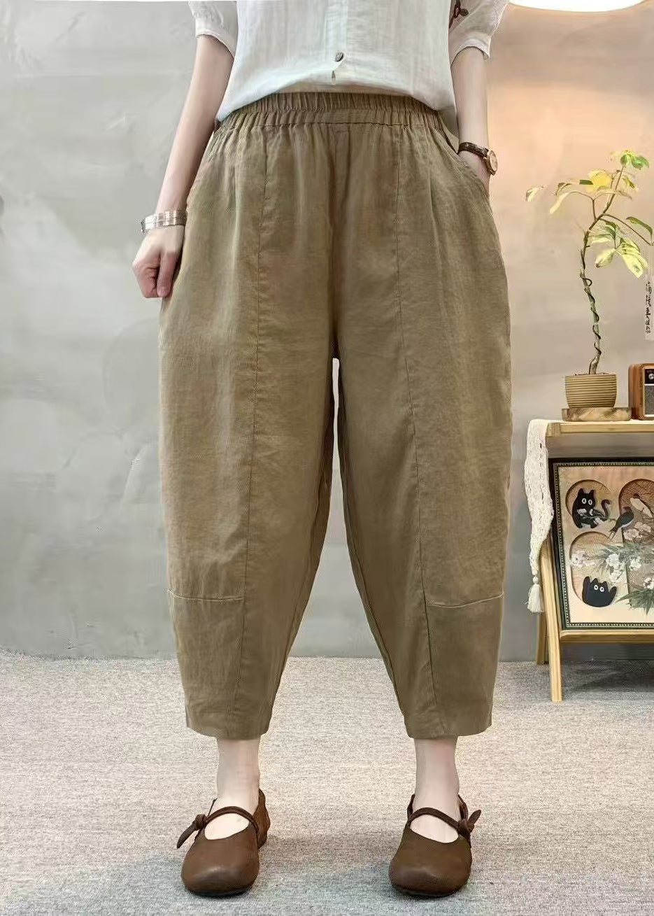 Women Summer Army Pants Green Linen Oversized Harem