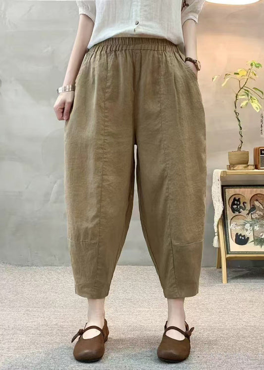 Women Summer Army Pants Green Linen Oversized Harem