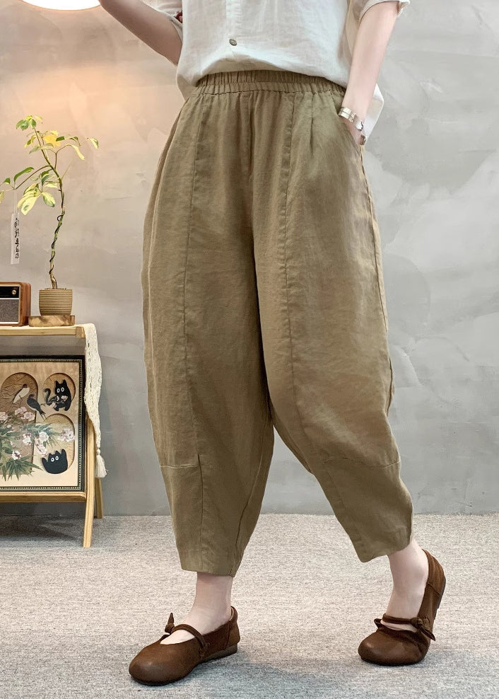 Women Summer Army Pants Green Linen Oversized Harem
