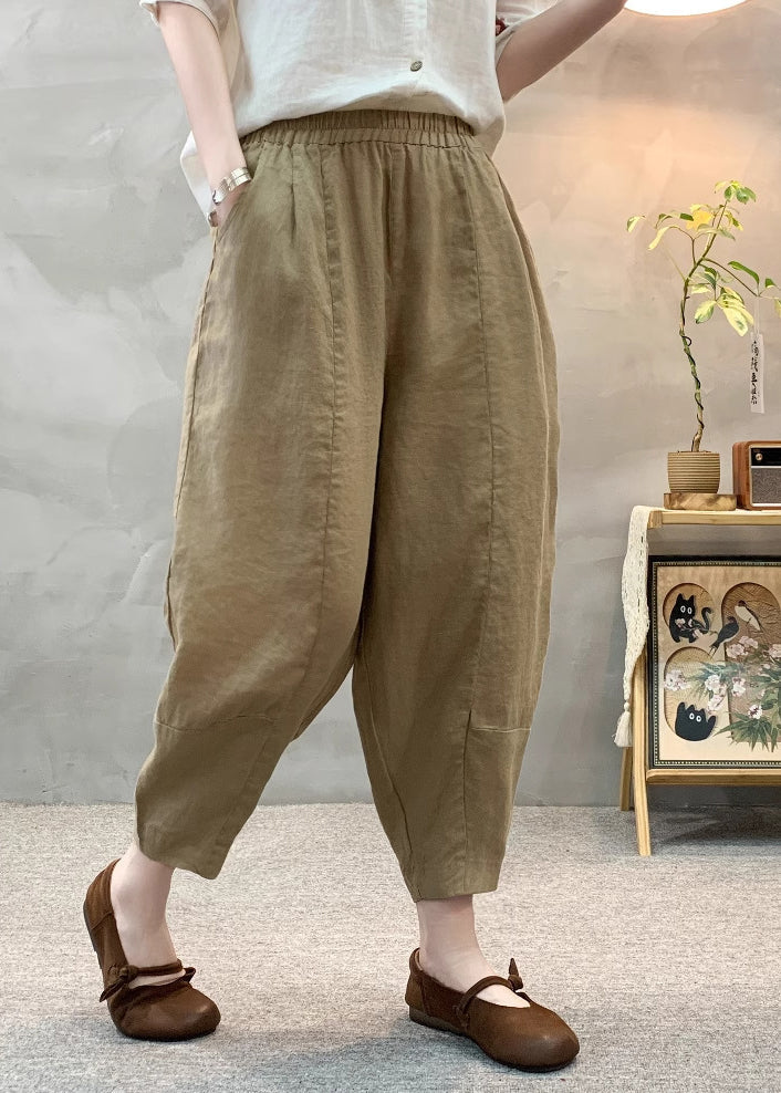 Women Summer Army Pants Green Linen Oversized Harem