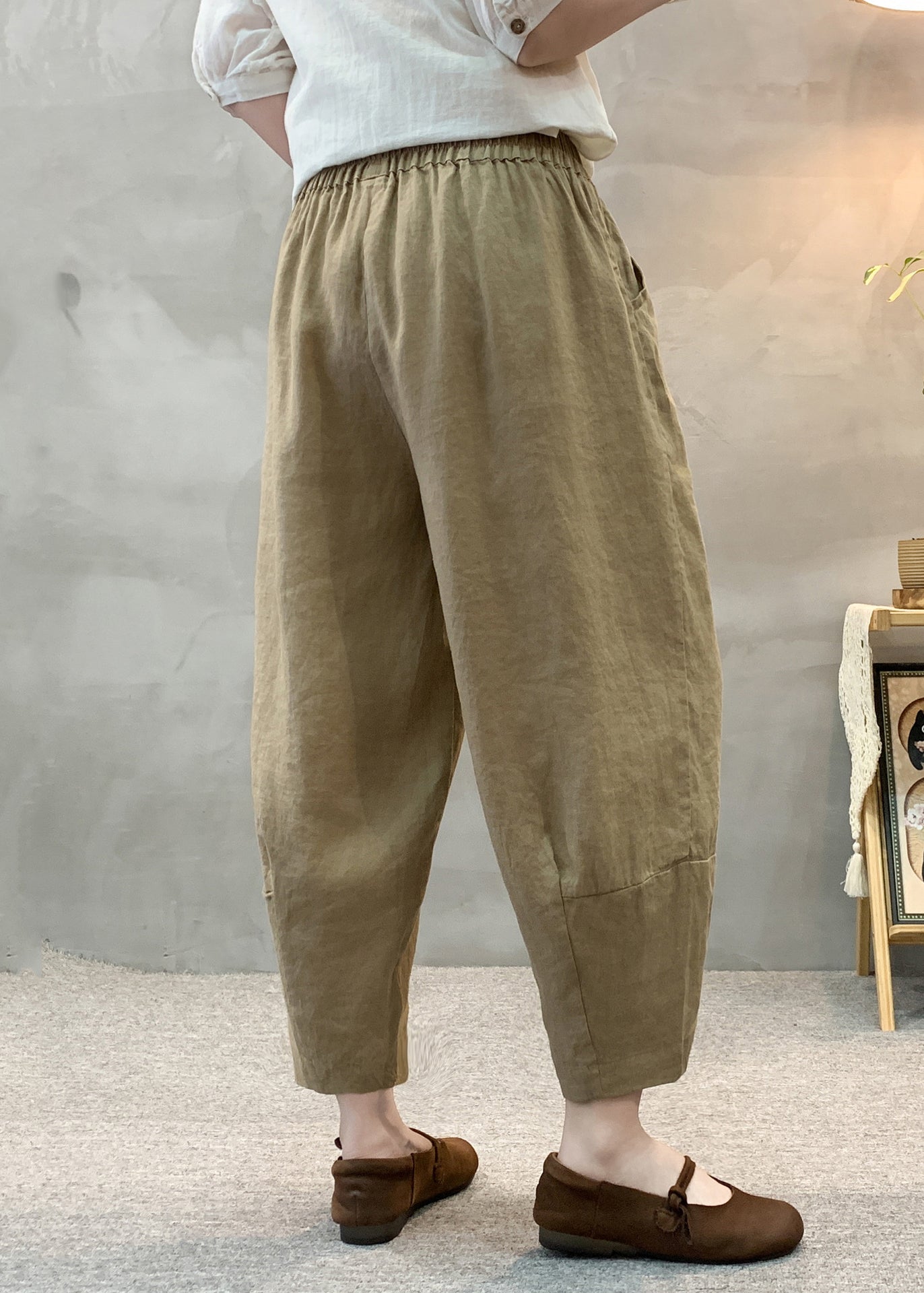 Women Summer Army Pants Green Linen Oversized Harem