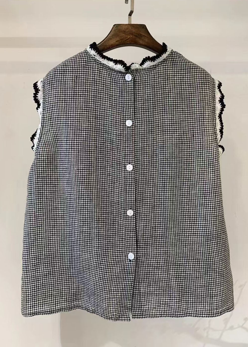 Linen Button Women Down Back Patchwork Sleeveless Lace Tops