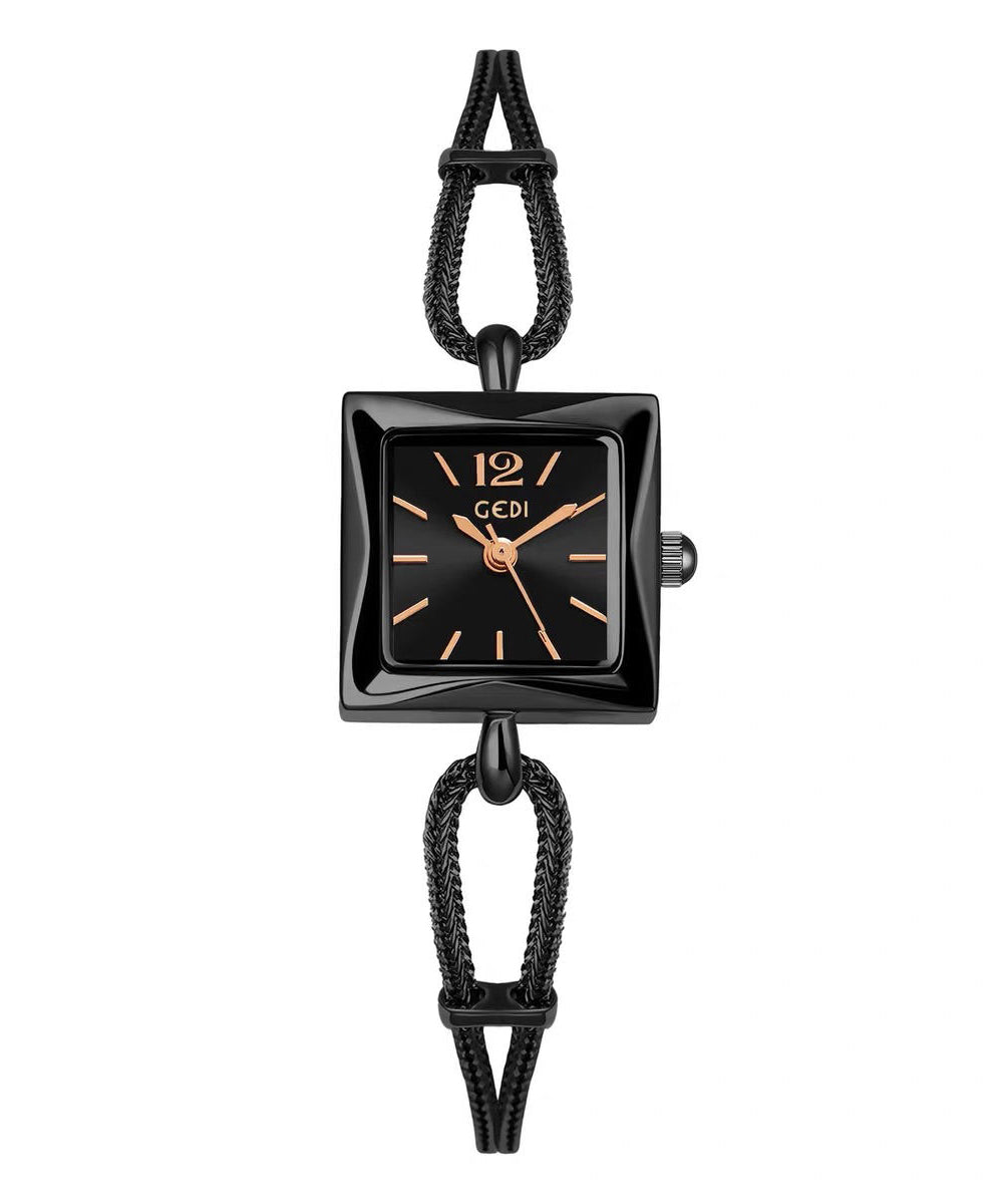 Alloy Hardlex Crystal Chain Women Square Watches Black
