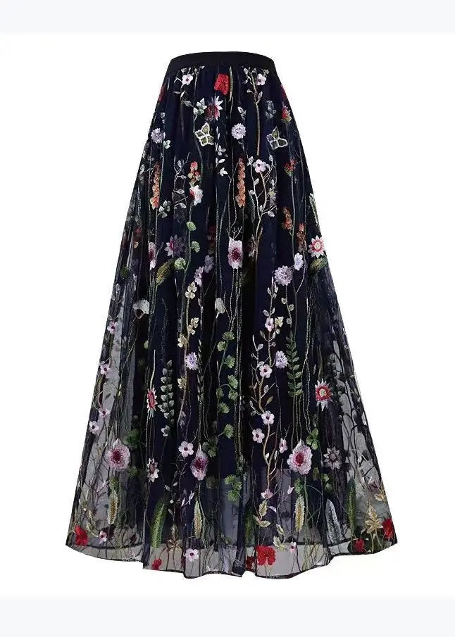 Women Black Embroidered High Waist Tulle Skirts Spring HA1015 Ada Fashion