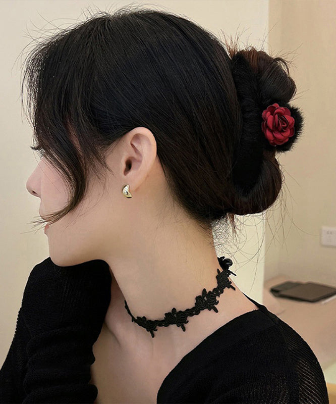 Women Black Fluffy Rose Shark Clamp Hairpin WP011