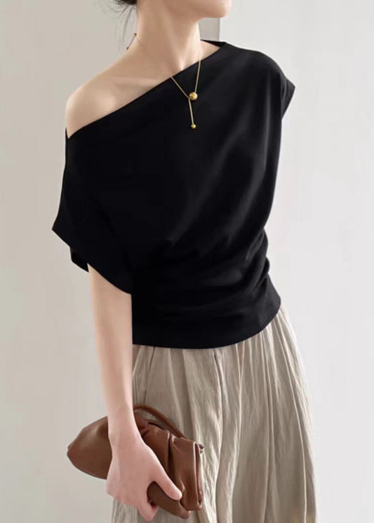 Slash Women Summer Black T Shirt Neck Solid Cotton