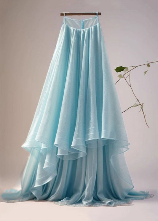 Women Blue Asymmetrical High Waist Tulle Skirt Summer Ada Fashion