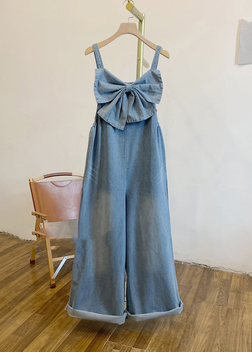 Patchwork Women Summer Blue Bow Jumpsuits Denim