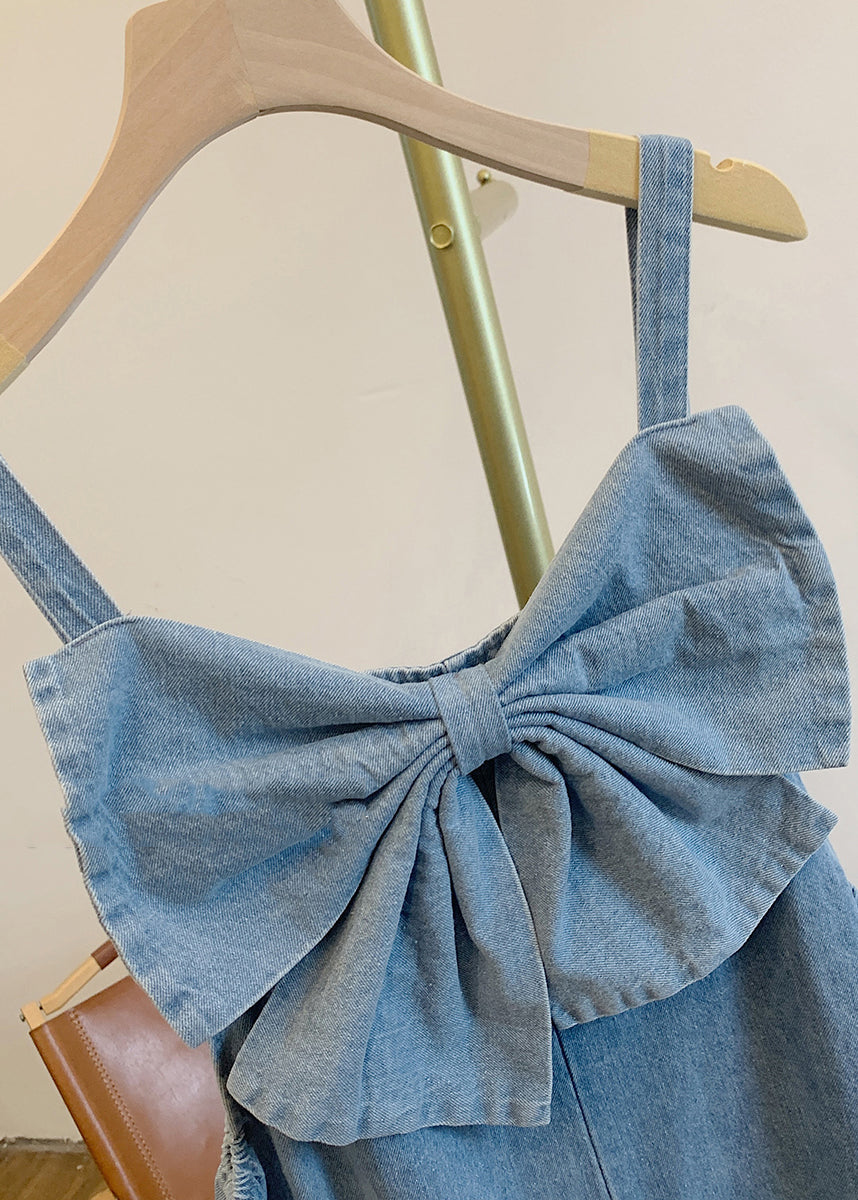 Patchwork Women Summer Blue Bow Jumpsuits Denim